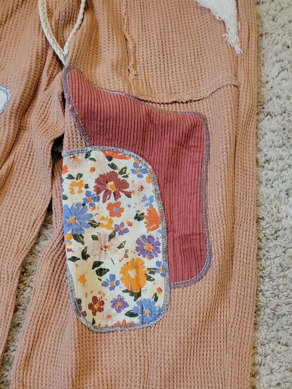 POL Peach Waffle Joggers with Floral Patchwork NWT - Picture 2 of 8